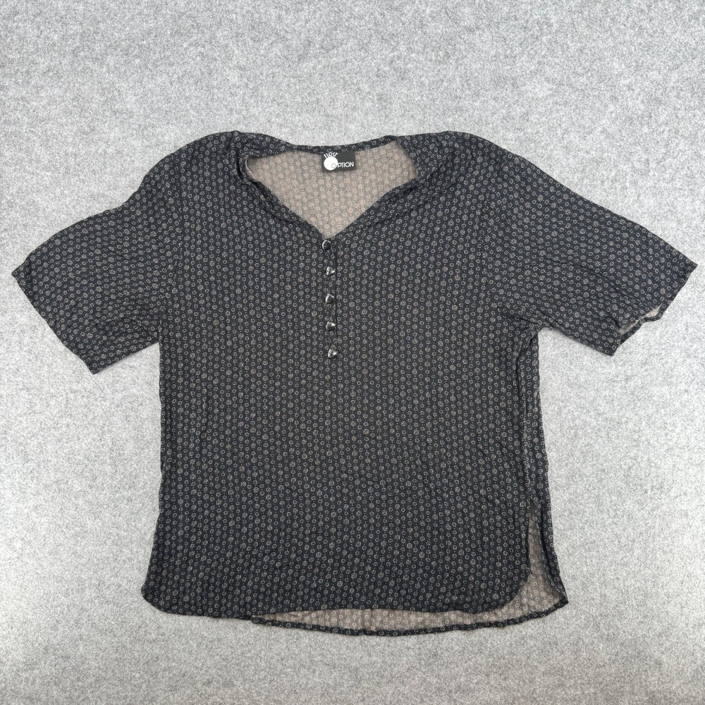 Vintage Black Geometric Floral Rayon First Option Blouse Womens Medium